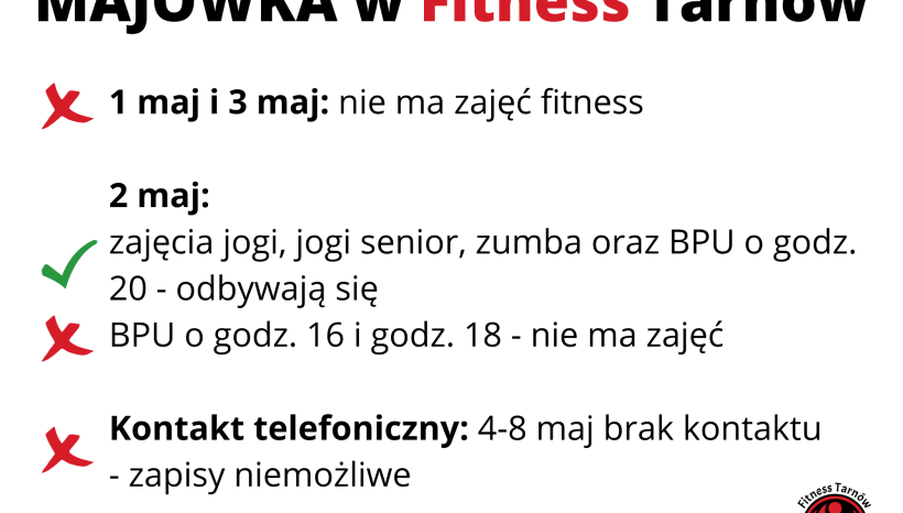 Majówka w Fitness Tarnów